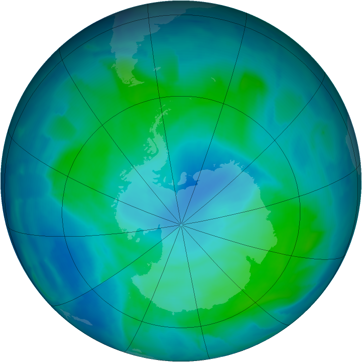 Antarctic ozone map for 07 February 2012